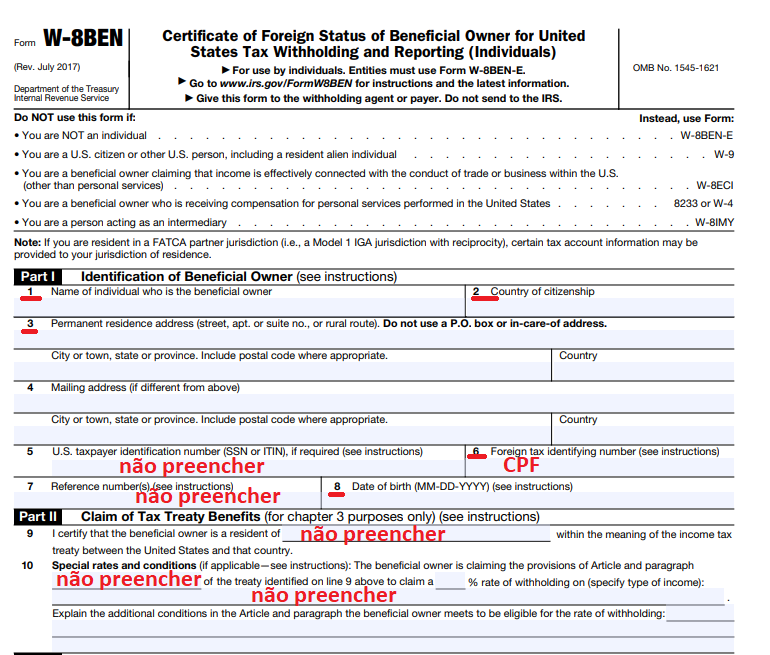 preenchimento do W-8BEN